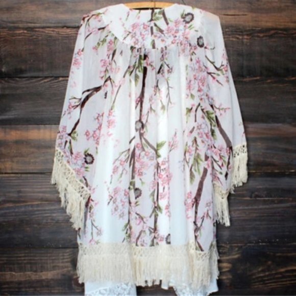 Floral Summer Kimono Beach Cardigan Blouse Coverup - Picture 4 of 6